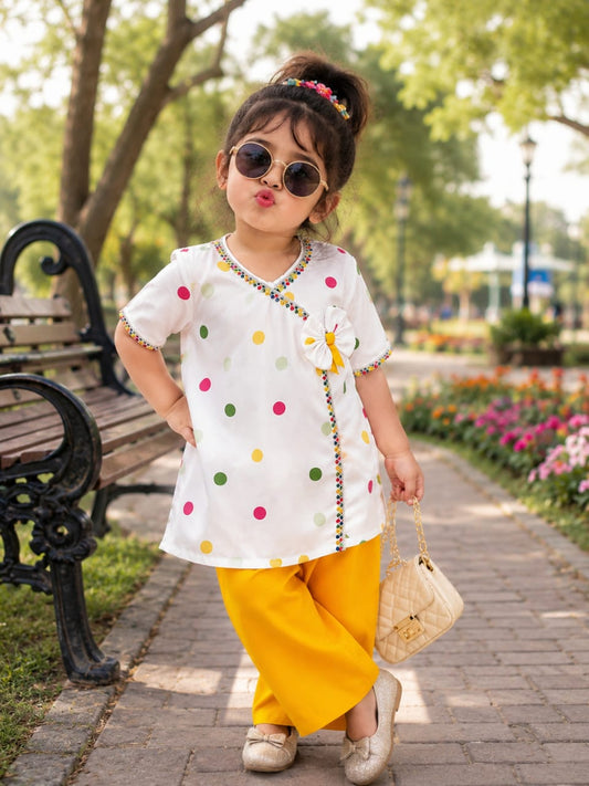 Frock With Trouser and Same Band in Polka Dot Print