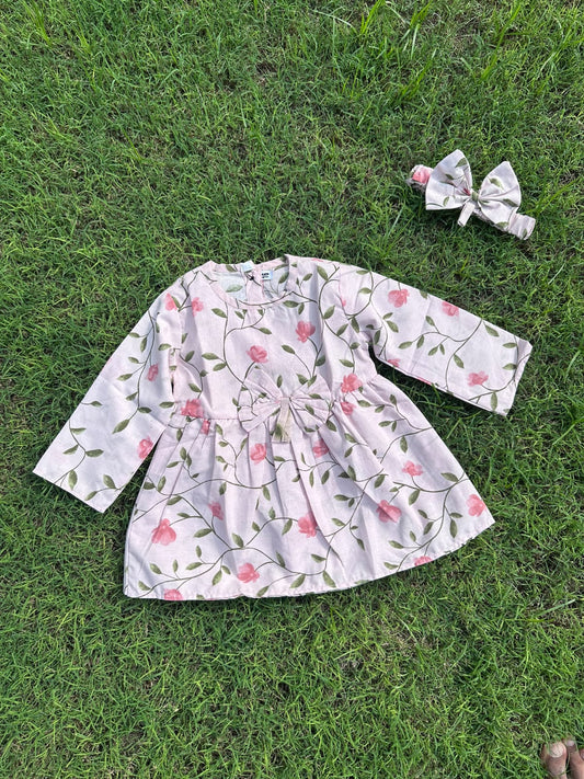 Single Frock with Band Pink floral