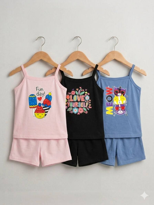 Pack of 3 Top Tank With Shorts ( random colors )