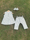Frock with Band & Trouser Colar Design in Lilies Print