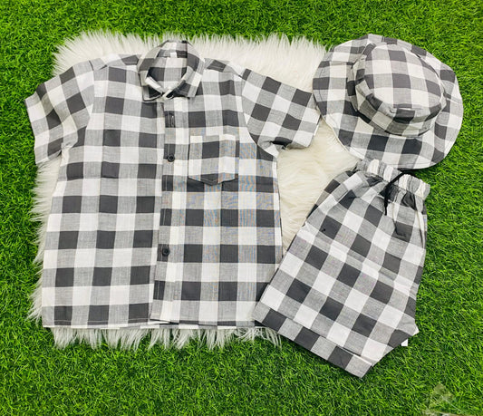Nicker Shirt & Cap in Cotton Stuff - Half Bazoo Grey Check