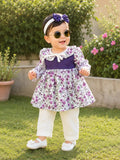 Full Bazoo Frock with Band & White Trouser in Winter Cotton
