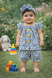 Summer Soft Cotton Frock with Shorts & Band - Purple Floral