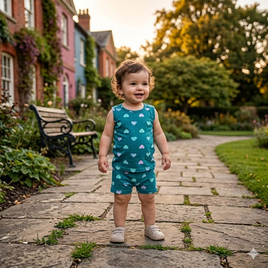 Nicker Shirt in Jersey Stuff - Blue Base Mutli Heart