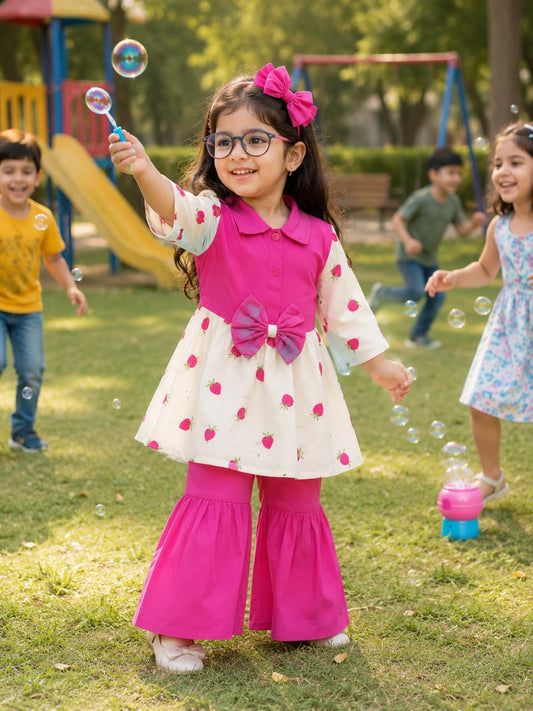 Full Bazoo Frock Strawberry Print with Band & Trouser