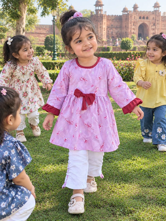 Full Bazoo Frock Bazo Frill with Band & Trouser in Winter Cotton