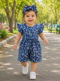 Jumpsuit / Slim Body Fit Suit With Band in Blended Stuff Flower print