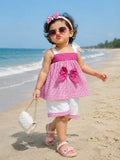 Summer Stuff Soft Cotton Top and Shorts with Band In Pink Check