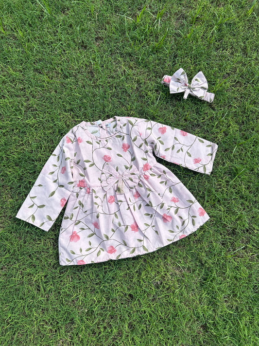Single Frock with Band Pink floral