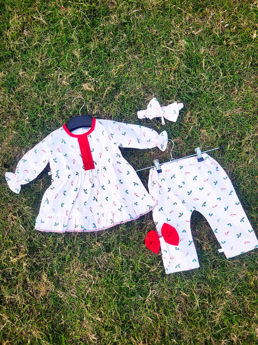 Frock with Band & Shorts in White