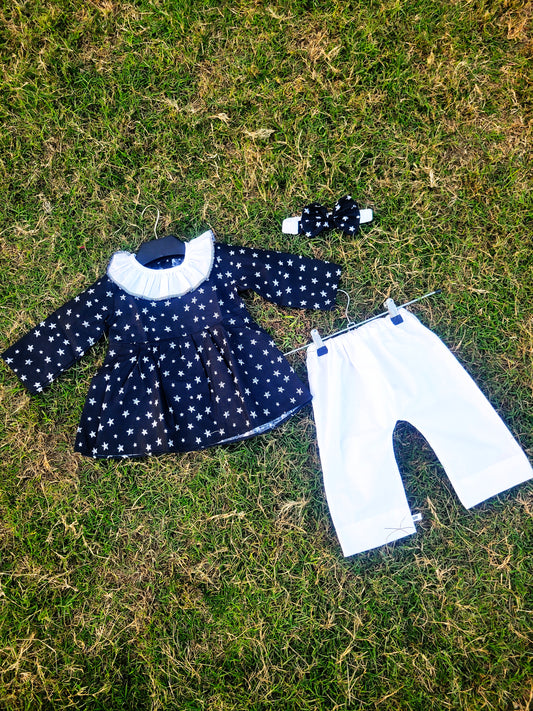 Full Bazo Frock with Band & Trouser White Star