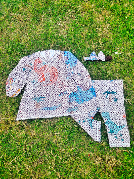 Frock with Band & Trouser in Brown color