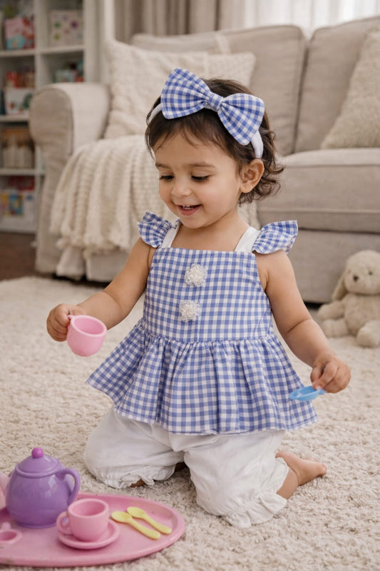 Summer Stuff Soft Cotton Shirt and Shorts with Band In Blue Check