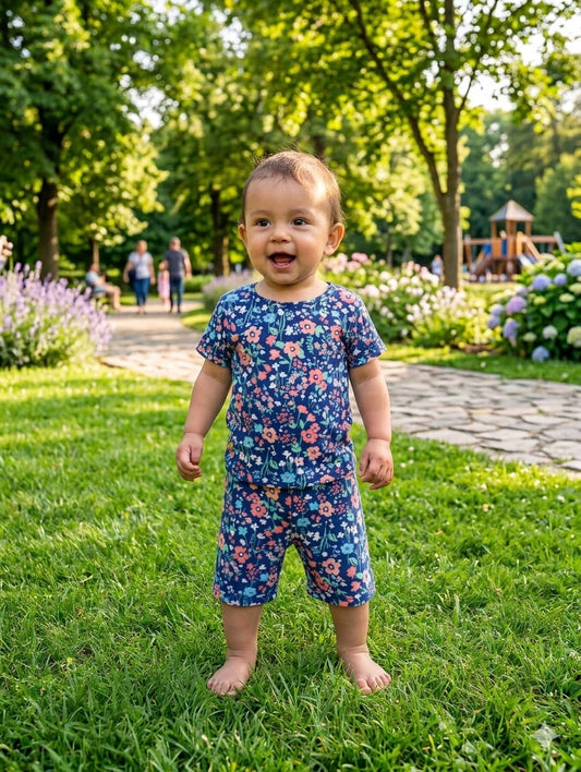 Nicker Shirt in Jersey Stuff - Half Bazoo - Pink Flowers