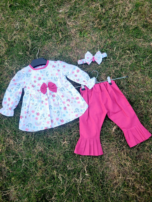 Frock with Band & Trouser in Pink color