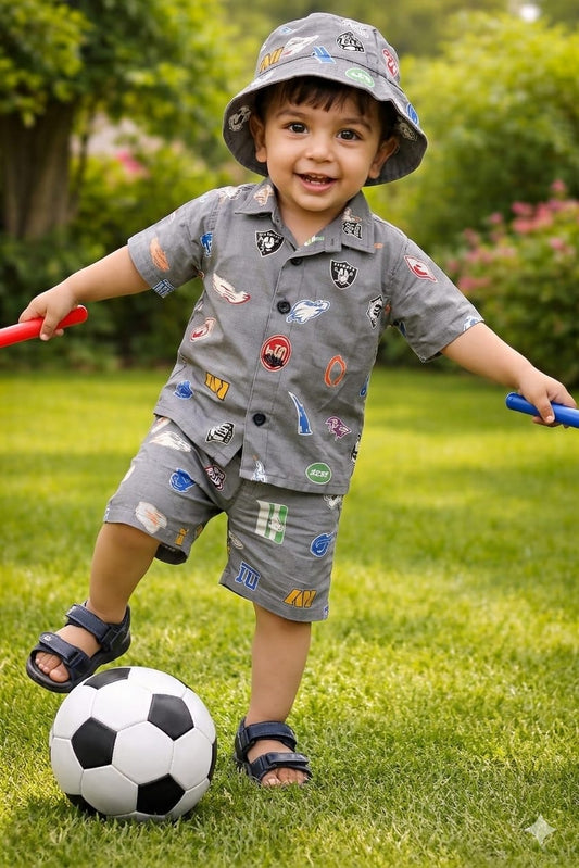 Nicker Shirt & Cap in Cotton Stuff Grey Color