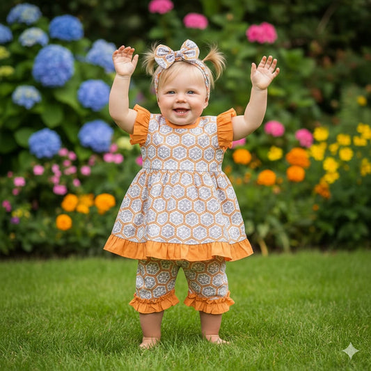 Summer Soft Cotton Frock with Band & Trouser - Front Frill