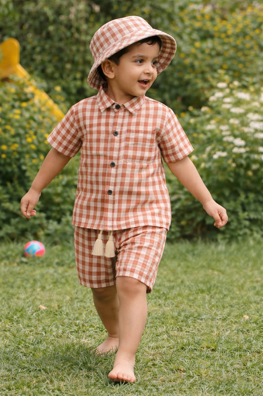 Nicker Shirt & Cap in Cotton Stuff - Half Bazoo Check Design