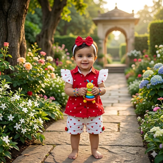 Frock with Band & Shorts in Red Color