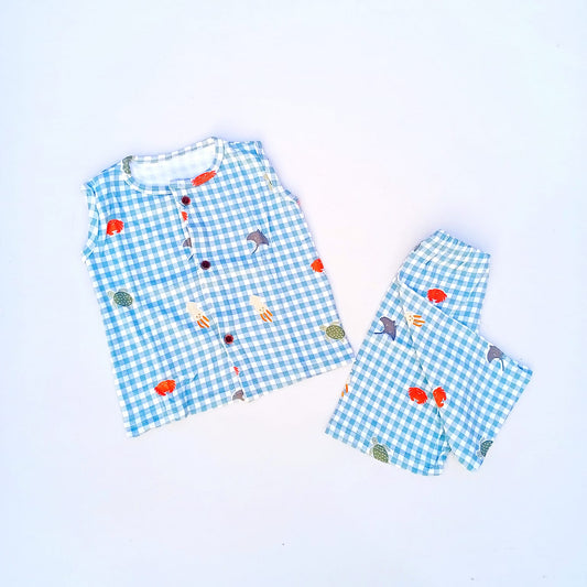 Nicker Shirt in Jersey Stuff - Green Check Front Button