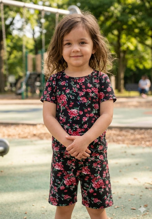 Nicker Shirt in Jersey Stuff - Half Bazoo in Red Flowers
