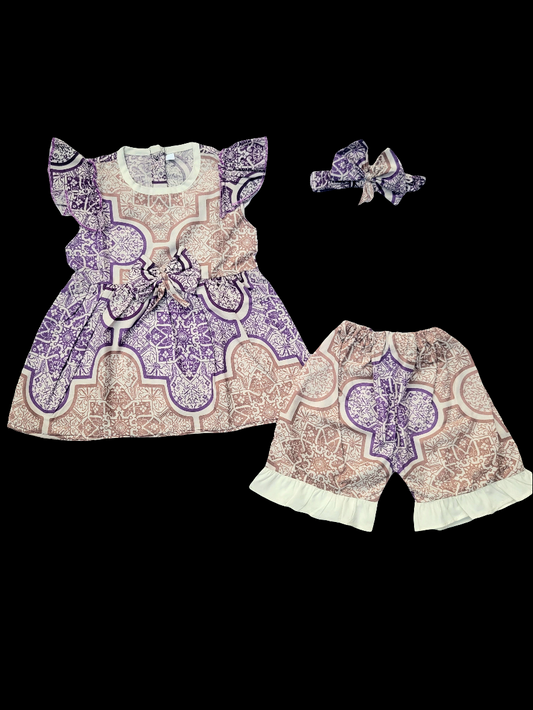 Summer Soft Cotton Frock with Shorts & Band - Mix prints