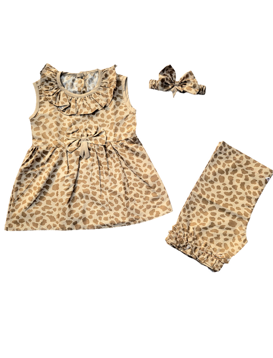 Frock with Band & Shorts Brown Neck Frill