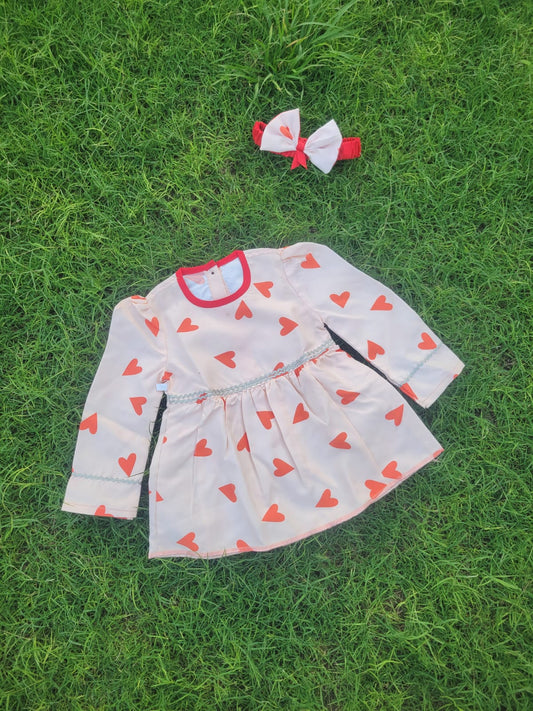 Single Frock with Band Red Heart