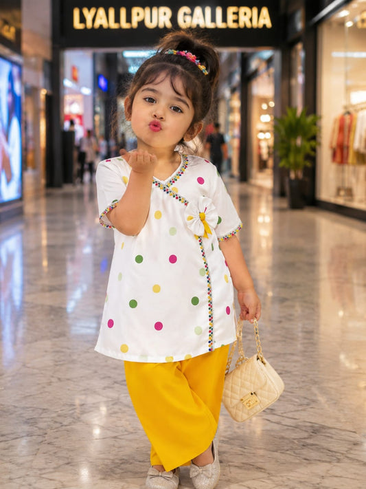 Frock With Trouser and Same Band in Polka Dot Print