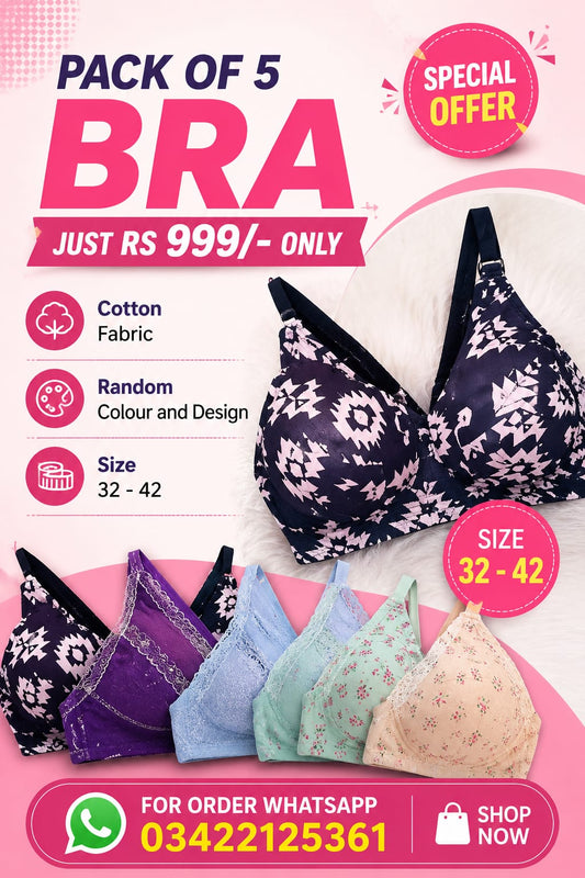 PACK OF 5 Bra Soft Cotton (Random Colors)
