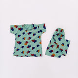 Nicker Shirt in Jersey Stuff - Green Base Multi Heart Prints