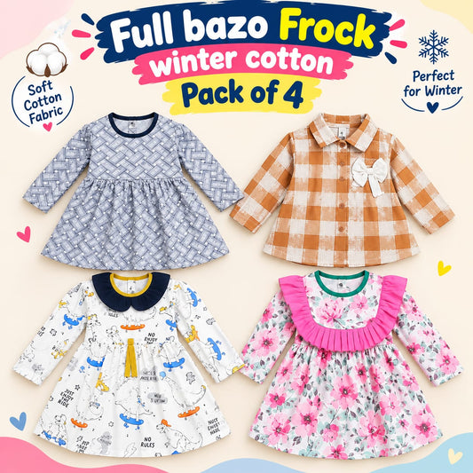 Pack of 4 Full Bazo Frocks In Winter Cotton Stuff