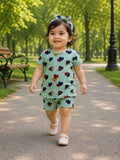 Nicker Shirt in Jersey Stuff - Green Base Multi Heart Prints