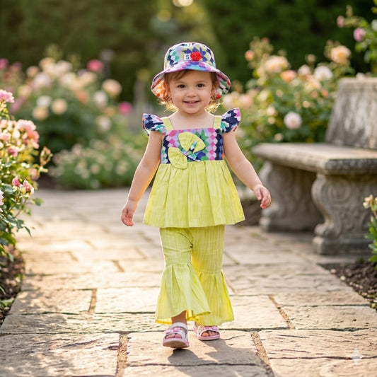 Frock with Cap & Green Plazo