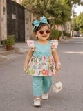 Frock with Band  & Trouser in Sky Blue Color