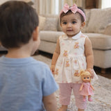 Frock with Band  & Trouser In Teddy Bear Print