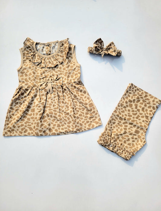 Frock with Band & Shorts Brown Neck Frill