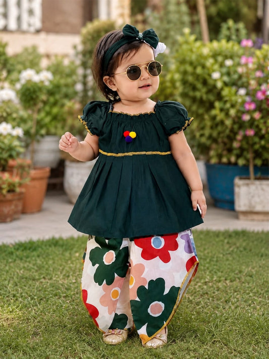 Frock with Band  & Trouser In lilies print