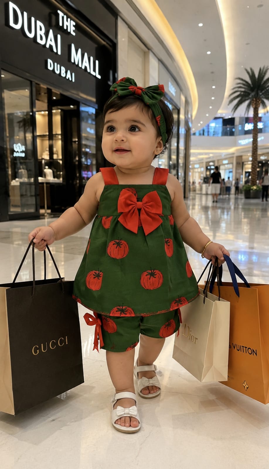 Frock with Band & Short in Tomato Print