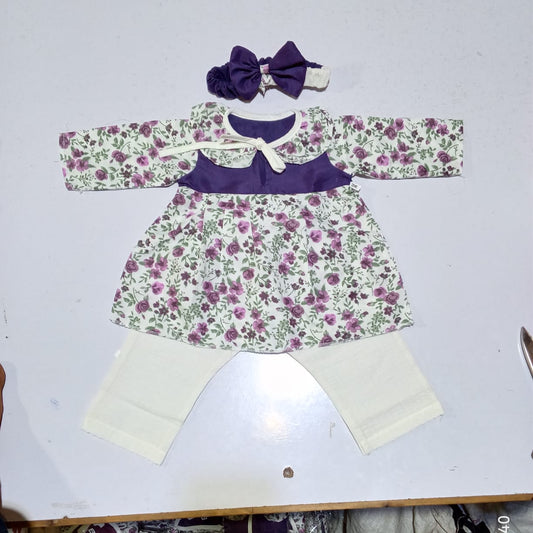 Full Bazoo Frock with Band & White Trouser in Winter Cotton
