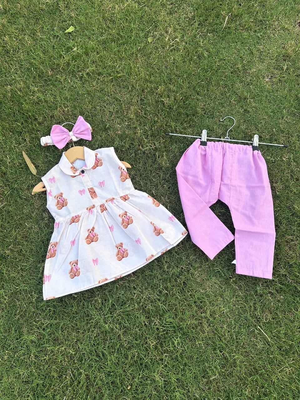 Frock with Band  & Trouser In Teddy Bear Print