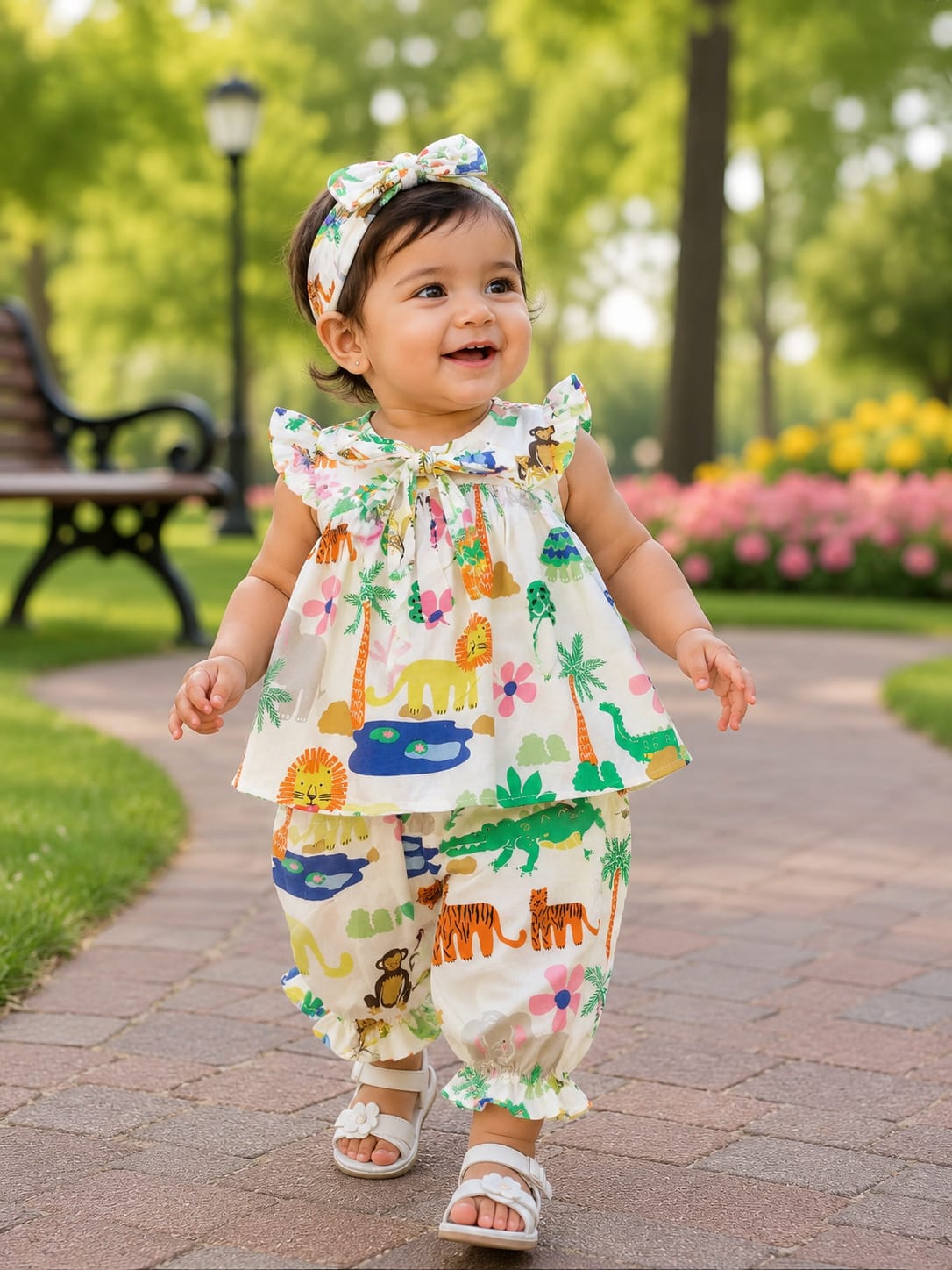 Frock with Band & Shorts in White
