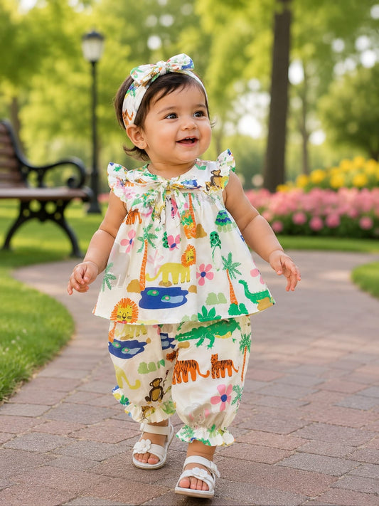 Frock with Band & Shorts in White