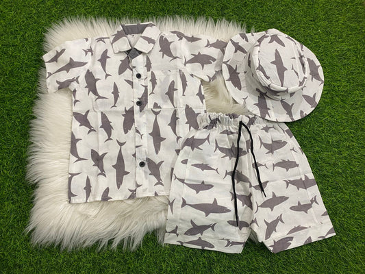 Nicker Shirt & Cap in Cotton Stuff -  Half Bazoo Fish Print