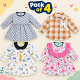 Pack of 4 Full Bazo Frocks In Winter Cotton Stuff
