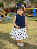 Blue Top White  Skirt With band
