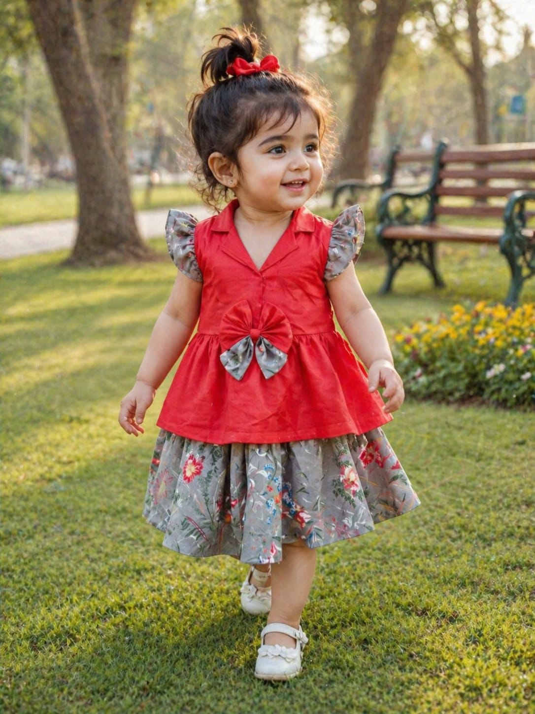 Shirt and Skirt with Band in Red Color