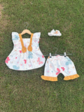 Frock with Band & Shorts in - Yellow Bow Design