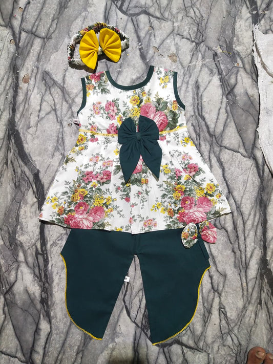Frock with Trouser & Band In Green