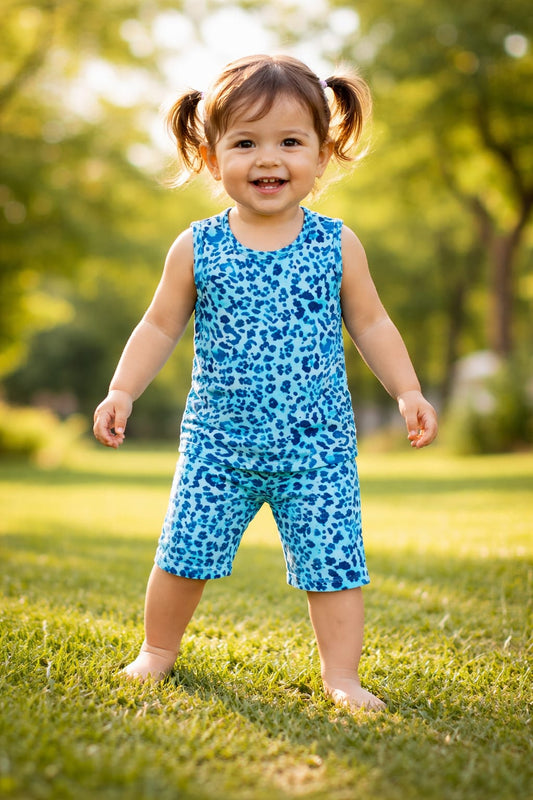 Nicker Shirt in Jersey Stuff - Blue Cheeta Print